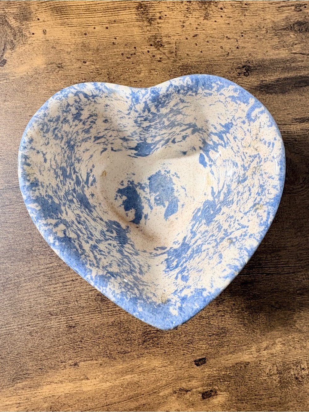 Rare Vintage Spongeware Ceramic Heart Shaped Bowl
